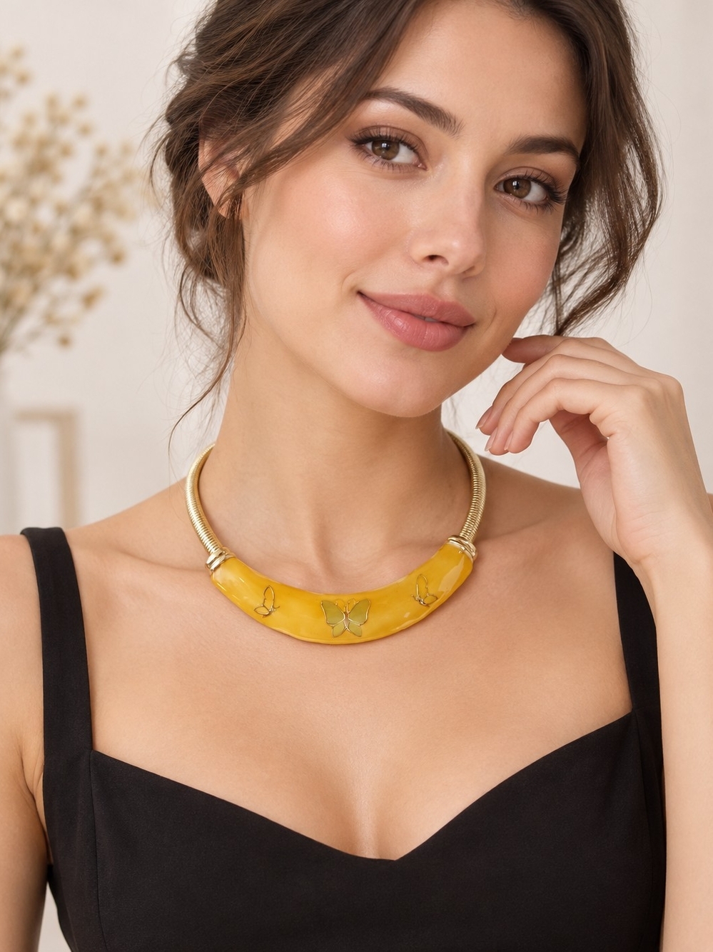 Yellow Butterfly Accent Collar Necklace - Women Jewelry